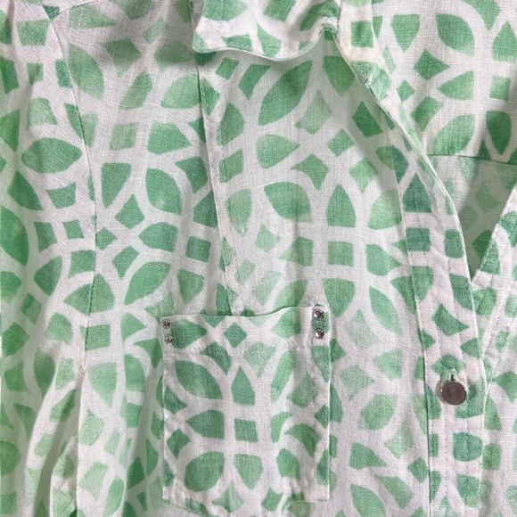 JM Collection Women’s Sz 12 100% Linen 3/4 Sleeves Blouse Green Pockets EUC - Picture 6 of 10